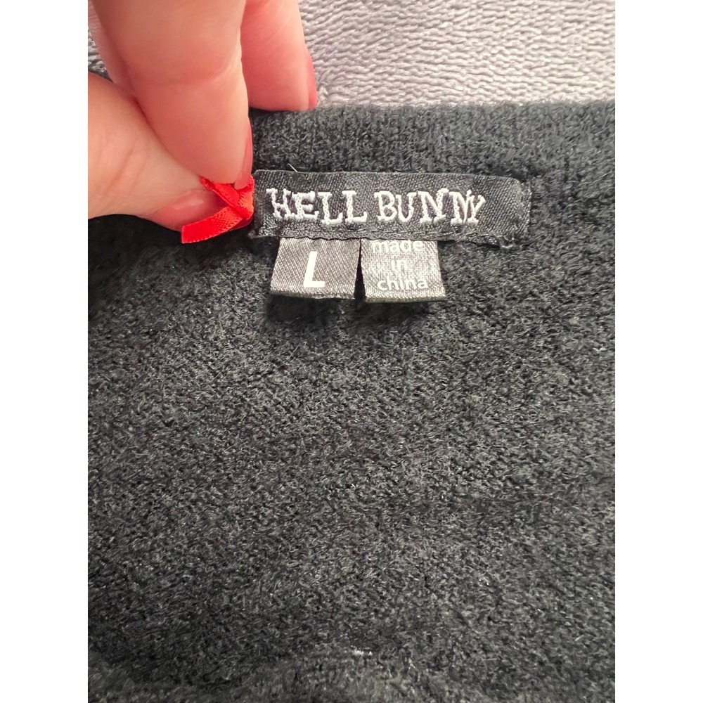 Hell Bunny Cardigan Womens Large Black Snowflake Embroidered Cropped Button Up - Picture 4 of 9